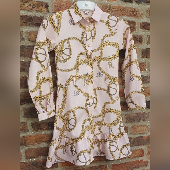 River Island chain print satin shirt dress pale pink 9yrs Ex Con - Picture 2 of 5